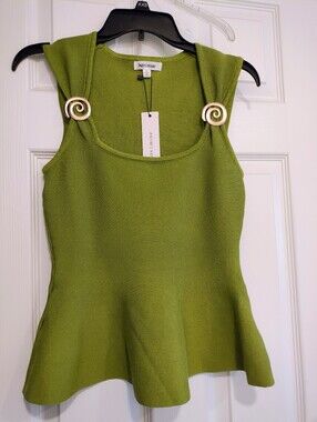 NWT Green Sleeveless Peplum Top with Gold Spiral Accents